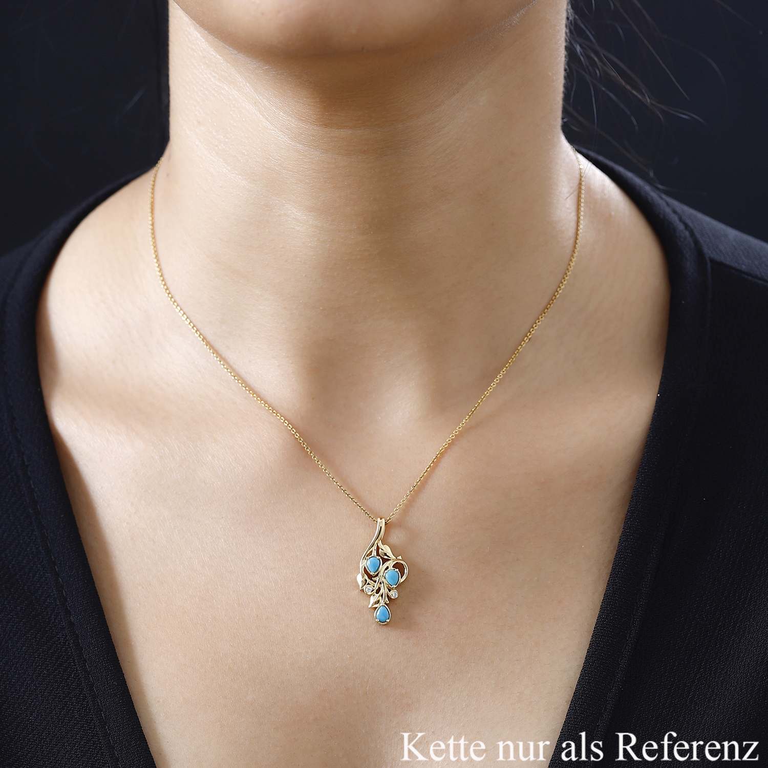 Sleeping Beauty Türkis, Weißer Zirkon Anhänger 925 Silber Gelbgold Vermeil ca. 0,45 ct.