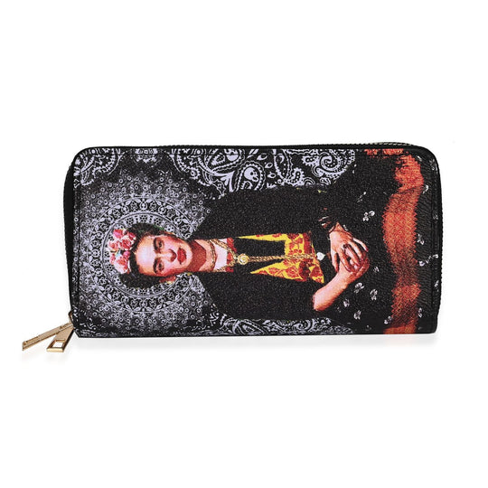 Frieda Kahlo Brieftasche mit doppeltem Reißverschluss, mit mehreren Kartenfächern und RFID-Schutz, 19x10x4 cm, Beige