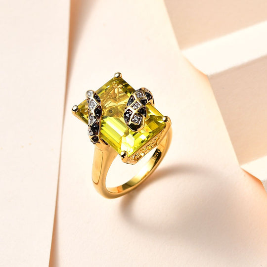 GP Trionfo Kollektion - Ouro Verde-Quarz, Kanchanaburi Blauer Saphir Ring, 925 Silber Gelbgold Vermeil, (Größe 20.00) ca. 11.66 ct