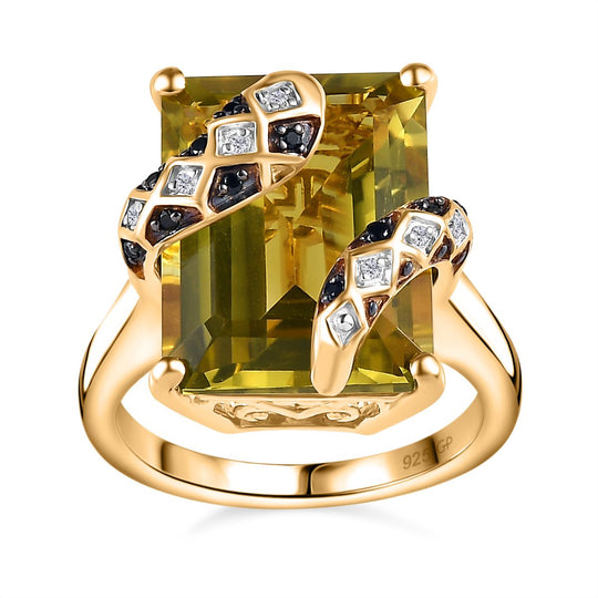 GP Trionfo Kollektion - Ouro Verde-Quarz, Kanchanaburi Blauer Saphir Ring, 925 Silber Gelbgold Vermeil, (Größe 20.00) ca. 11.66 ct