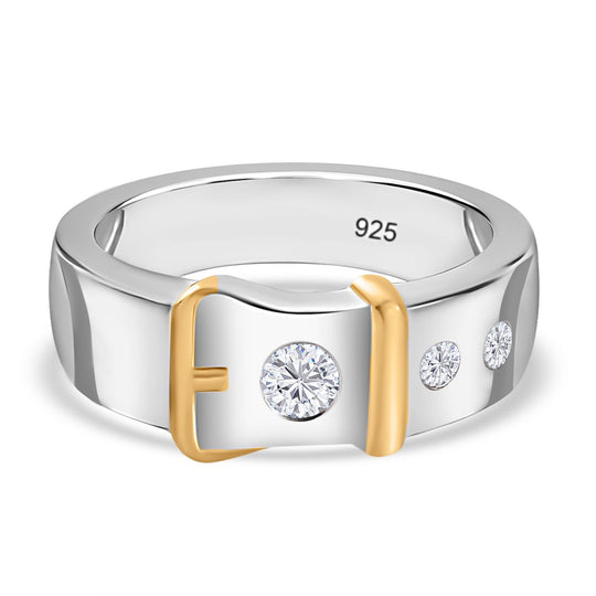 Moissanit Ring, 925 Silber, bicolor, (Größe 21.00) ca. 0.23 ct