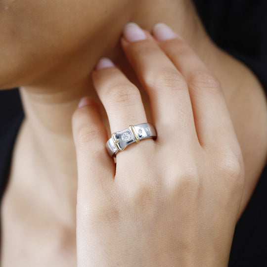 Moissanit Ring, 925 Silber, bicolor, (Größe 21.00) ca. 0.23 ct