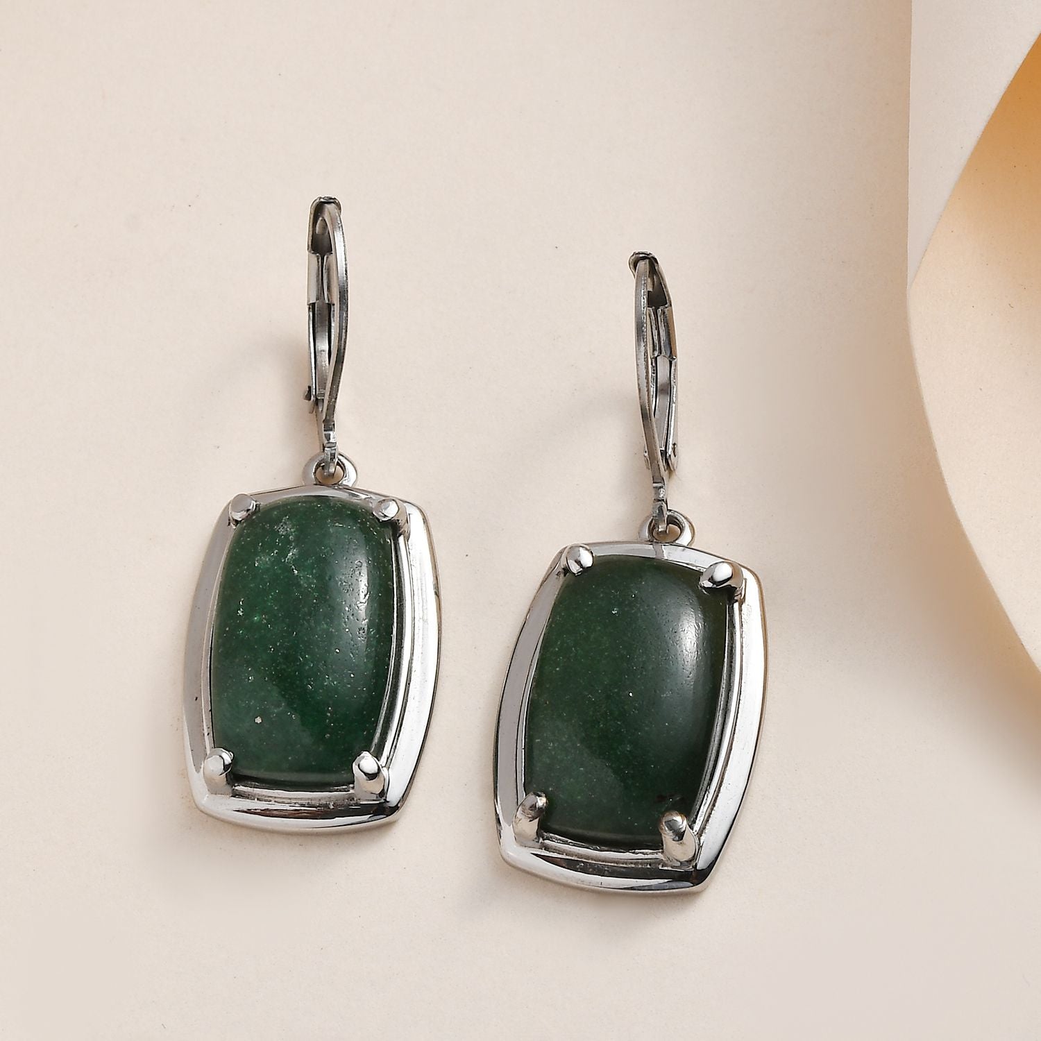 Grüne Aventurin Ohrringe, Edelstahl, ca. 15.98 ct