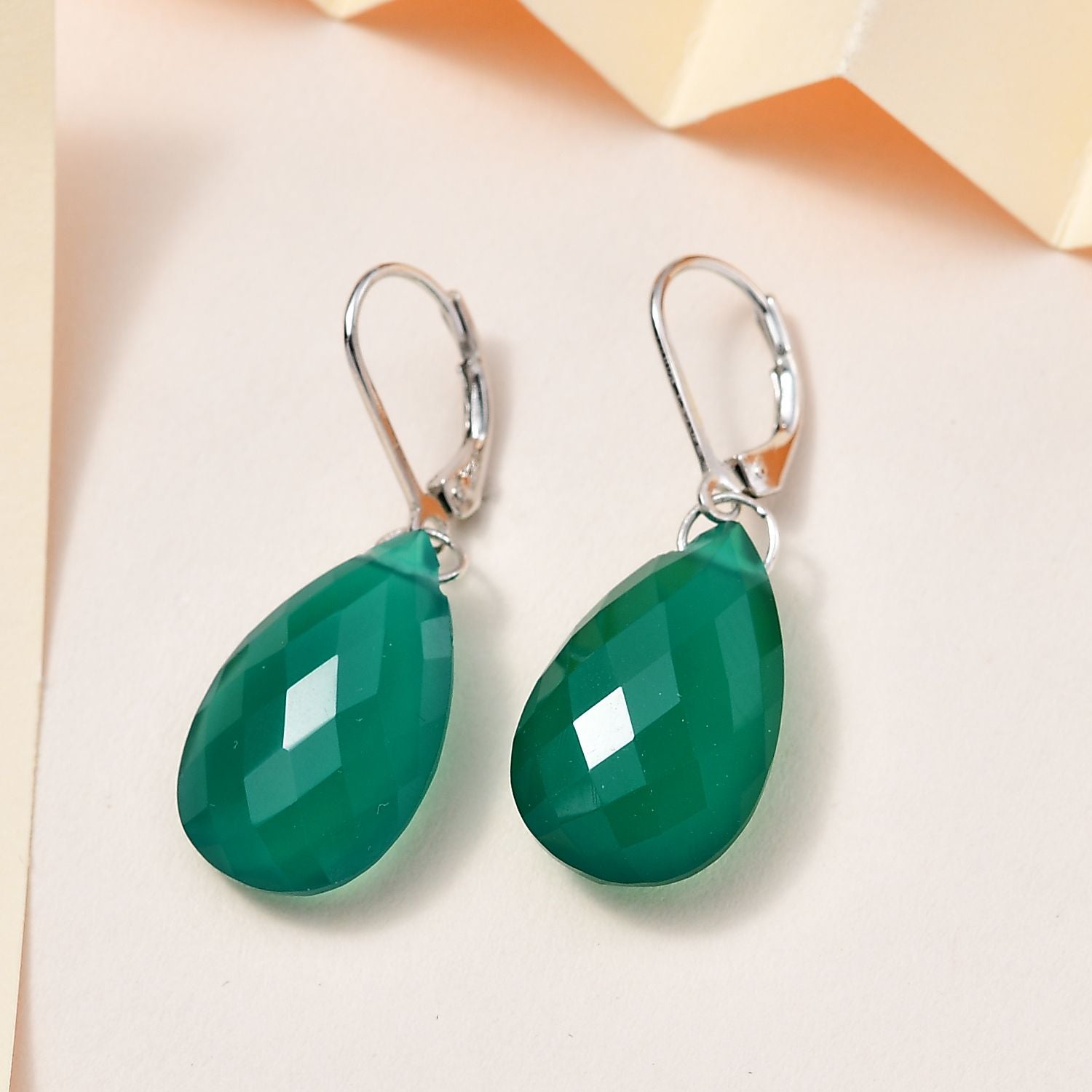 Verde Onyx Ohrringe 925 Silber platiniert ca. 27.80 ct