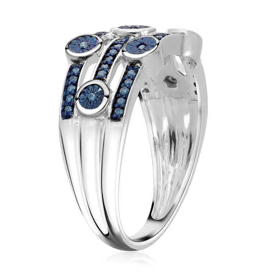 Blaue Diamant ring, 925 Silber platiniert, (Größe 16.00) (10-15 Werktage Lieferzeit) ca. 0.20 ct