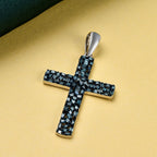 Blauer Diamant Kreuz Anhänger, 925 Silber platiniert ca. 0.60 ct