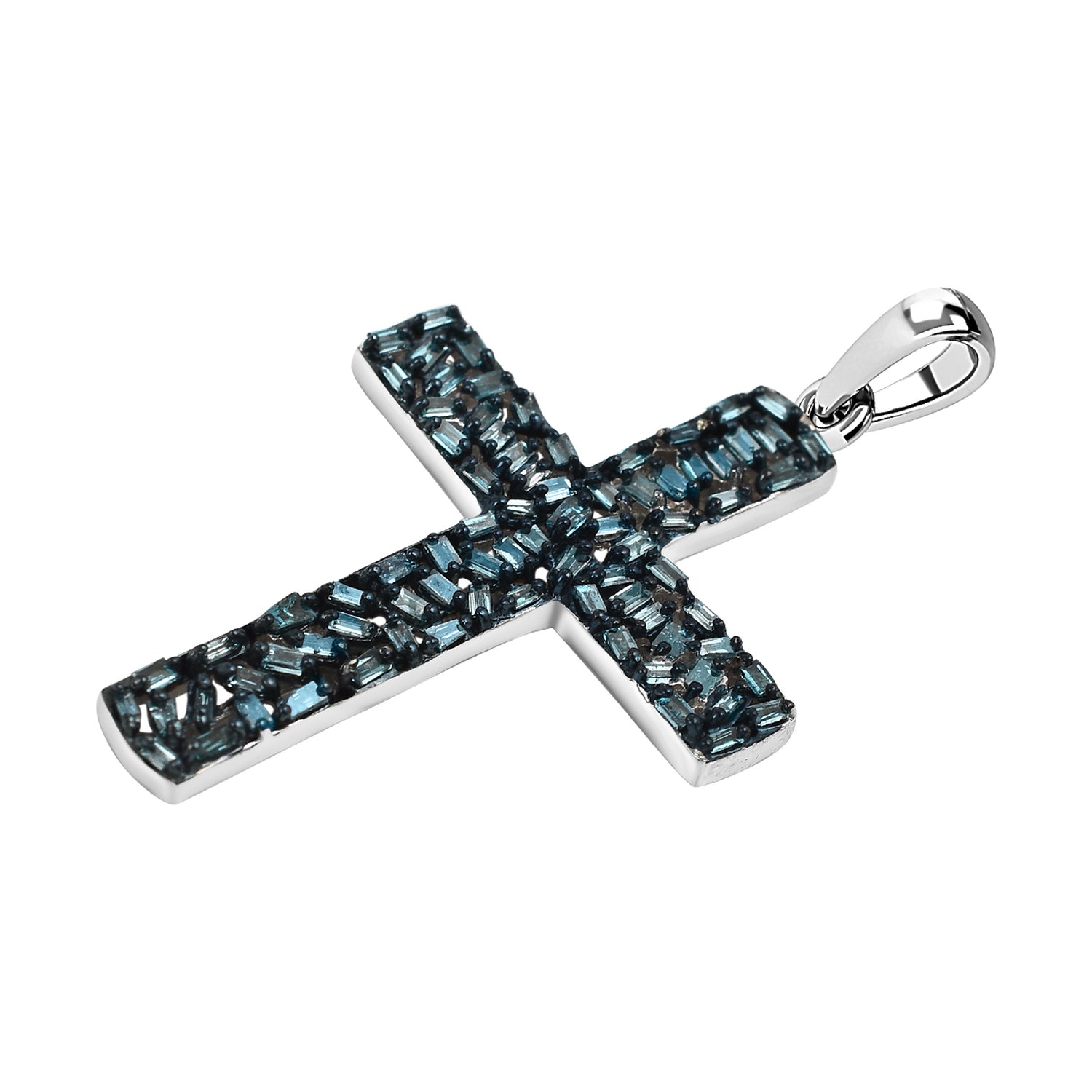 Blauer Diamant Kreuz Anhänger, 925 Silber platiniert ca. 0.60 ct