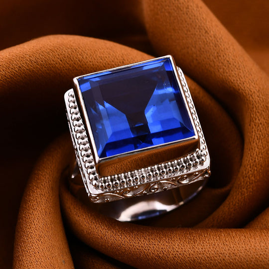 Royal Bali - Ceylon Blau Quarz Triplette Ring 925 Silber (Größe 18.00) ca. 18.34 ct