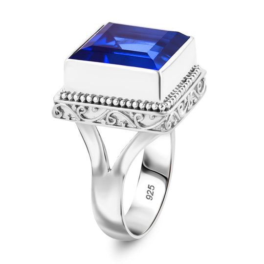 Royal Bali - Ceylon Blau Quarz Triplette Ring 925 Silber (Größe 18.00) ca. 18.34 ct