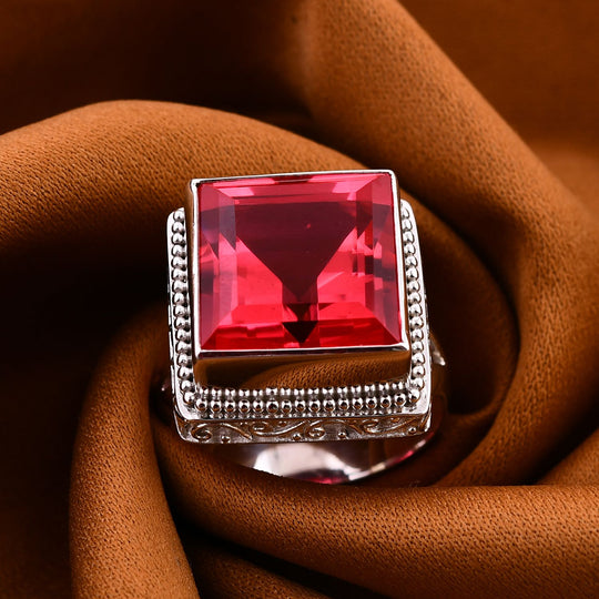 Padparadscha Quarz Triplette Ring 925 Silber (Größe 18.00) ca. 19,33 ct
