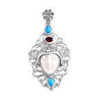 Royal Bali - Ox Bone, Rote Granat, Sleeping Beauty Türkis Anhänger, 925 Silber ca. 1.32 ct