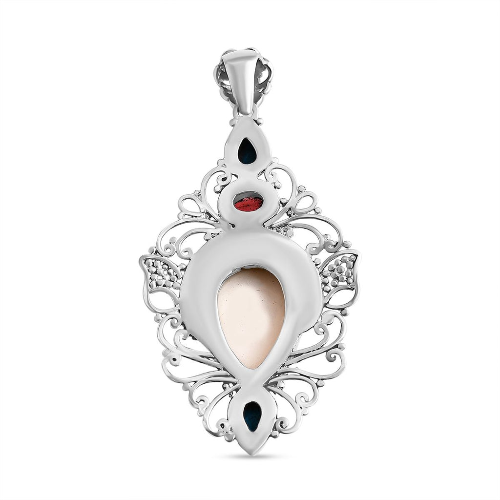 Royal Bali - Ox Bone, Rote Granat, Sleeping Beauty Türkis Anhänger, 925 Silber ca. 1.32 ct