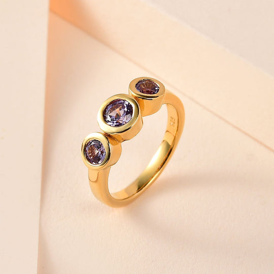 Lab Grown - Alexandrit Ring, 925 Silber Gelbgold Vermeil (Größe 18.00) ca. 1.41 ct
