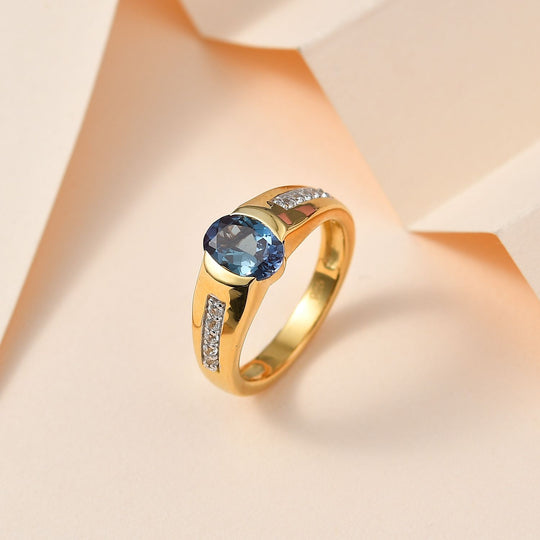Lab Created Alexandrit, Weißer Zirkon Ring 925 Silber Gelbgold Vermeil (Größe 18.00) ca. 1.77 ct