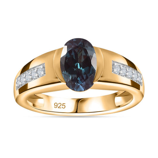 Lab Created Alexandrit, Weißer Zirkon Ring 925 Silber Gelbgold Vermeil (Größe 18.00) ca. 1.77 ct