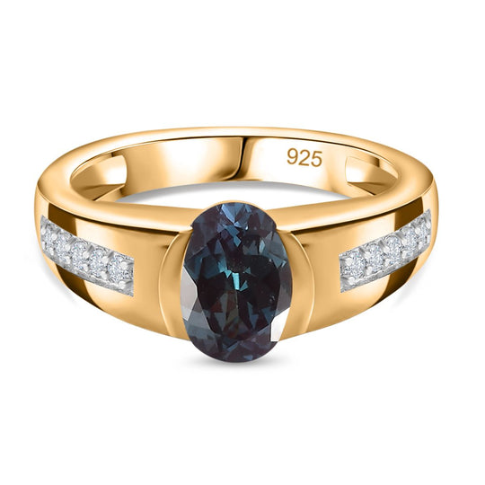 Lab Created Alexandrit, Weißer Zirkon Ring 925 Silber Gelbgold Vermeil (Größe 18.00) ca. 1.77 ct