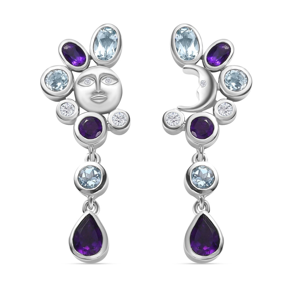 GP Celestial Dream Kollektion - Afrikanischer Amethyst, Himmelblauer Topas Ohrringe, 925 Silber platiniert ca. 4.96 ct