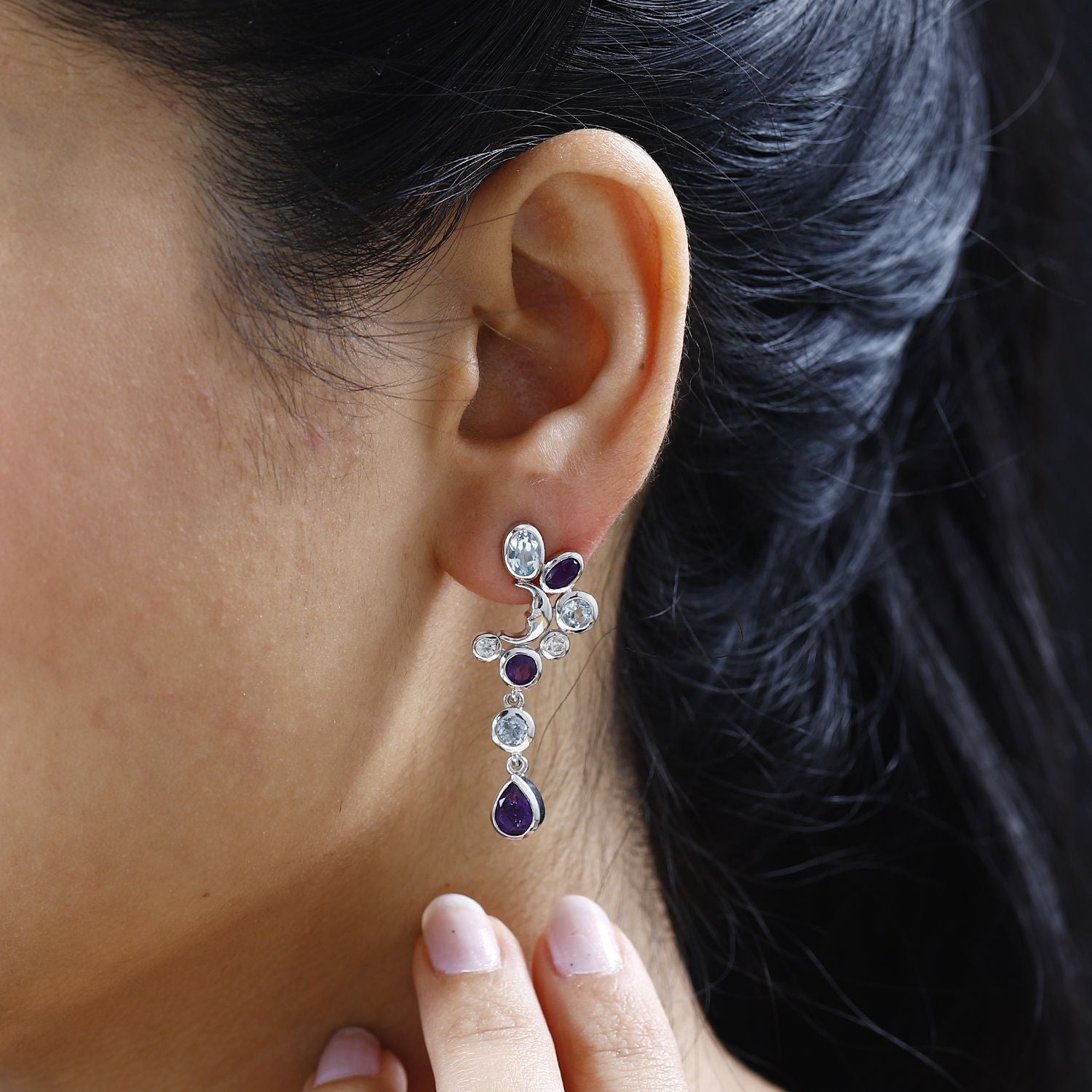 GP Celestial Dream Kollektion - Afrikanischer Amethyst, Himmelblauer Topas Ohrringe, 925 Silber platiniert ca. 4.96 ct