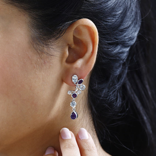 GP Celestial Dream Kollektion - Afrikanischer Amethyst, Himmelblauer Topas Ohrringe, 925 Silber platiniert ca. 4.96 ct