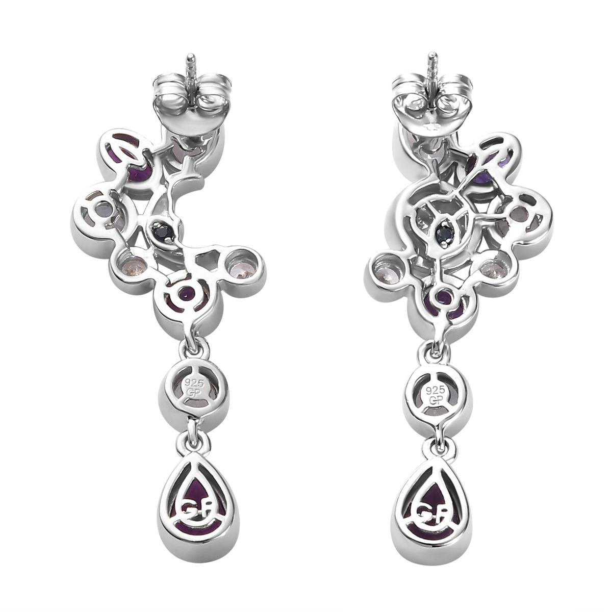 GP Celestial Dream Kollektion - Afrikanischer Amethyst, Himmelblauer Topas Ohrringe, 925 Silber platiniert ca. 4.96 ct