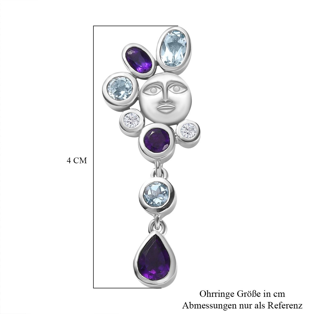 GP Celestial Dream Kollektion - Afrikanischer Amethyst, Himmelblauer Topas Ohrringe, 925 Silber platiniert ca. 4.96 ct