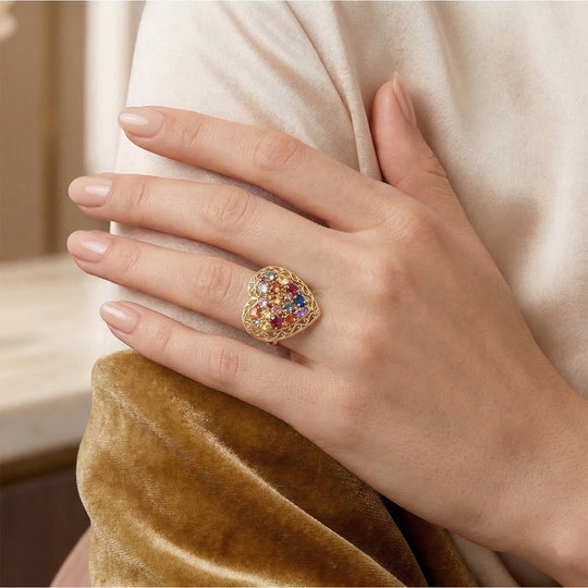 Regenbogen-Saphir Herz Ring, 925 Silber Gelbgold Vermeil (Größe 17.00) ca. 3.27 ct