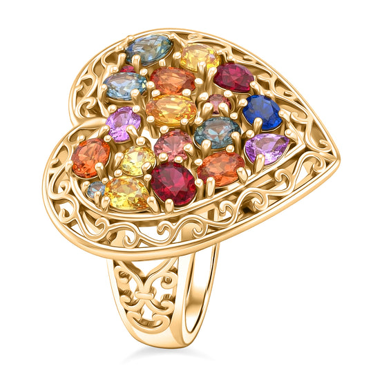 Regenbogen-Saphir Herz Ring, 925 Silber Gelbgold Vermeil (Größe 17.00) ca. 3.27 ct