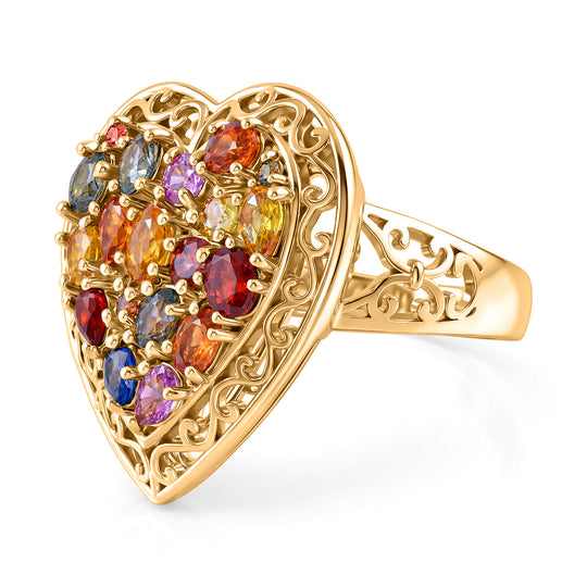 Regenbogen-Saphir Herz Ring, 925 Silber Gelbgold Vermeil (Größe 17.00) ca. 3.27 ct