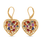 Regenbogen-Saphir Herz Ohrringe, 925 Silber Gelbgold Vermeil, ca. 5.42 ct