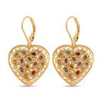 Regenbogen-Saphir Herz Ohrringe, 925 Silber Gelbgold Vermeil, ca. 5.42 ct