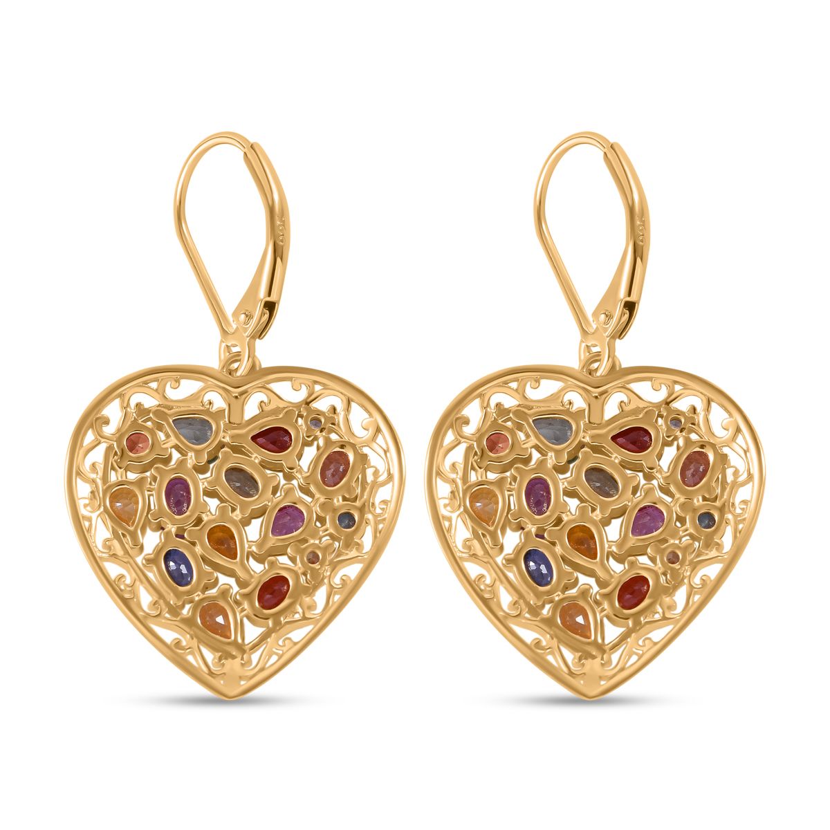 Regenbogen-Saphir Herz Ohrringe, 925 Silber Gelbgold Vermeil, ca. 5.42 ct