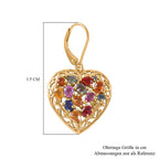 Regenbogen-Saphir Herz Ohrringe, 925 Silber Gelbgold Vermeil, ca. 5.42 ct