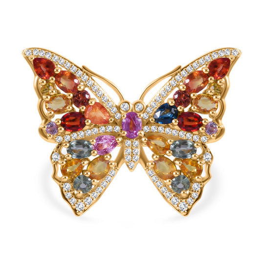 Regenbogen Saphir Schmetterling Ring, 925 Silber Gelbgold Vermeil, (Größe 17.00) ca. 5.27 ct