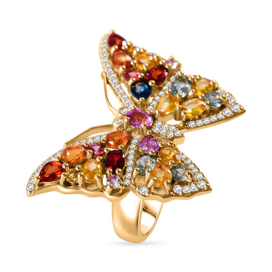 Regenbogen Saphir Schmetterling Ring, 925 Silber Gelbgold Vermeil, (Größe 17.00) ca. 5.27 ct