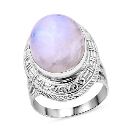 Royal Bali - Regenbogen Mondstein Ring 925 Silber (Größe 17.00) ca. 18.61 ct