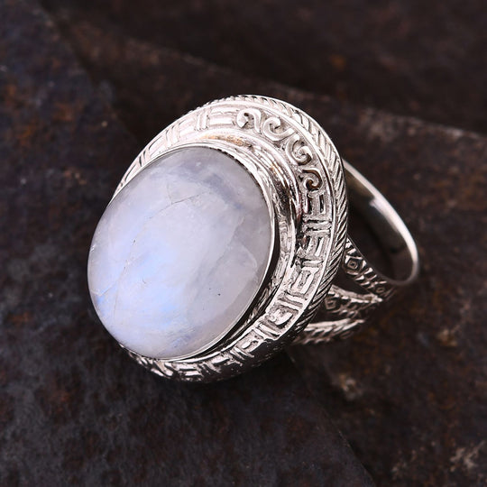 Royal Bali - Regenbogen Mondstein Ring 925 Silber (Größe 17.00) ca. 18.61 ct