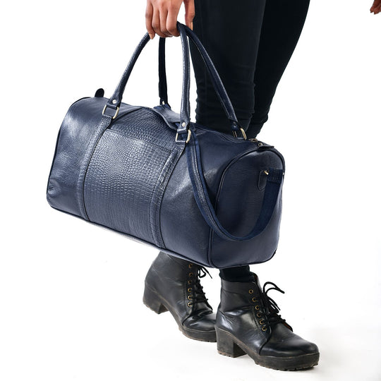 2-teiliges Reisetaschen-Set aus 100 % Echtleder, Croco-Prägung, (44 x 20 x 23 cm) und Umhängetasche (20 x 4 x 24  cm), Rot