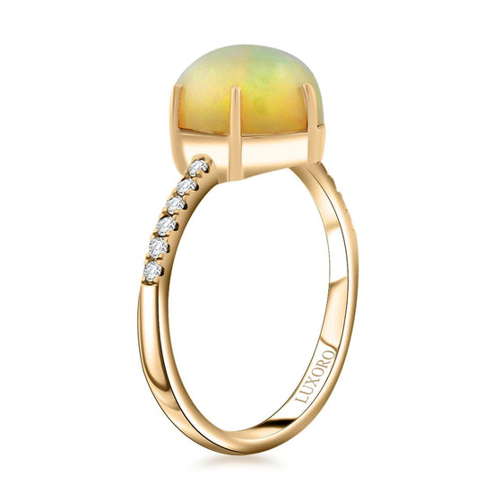 AAA Natürlicher, äthiopischer Welo Opal, Weißer Diamant Ring, AGI zertifiziert und geprüft, 417 Gold (Größe 19.00) ca. 2.85 ct