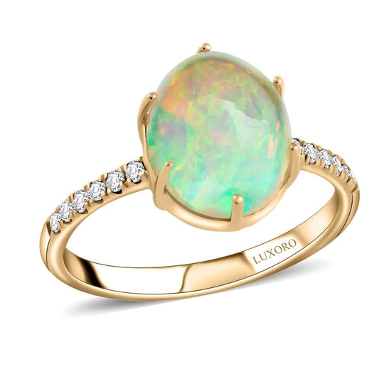 AAA Natürlicher, äthiopischer Welo Opal, Weißer Diamant Ring, AGI zertifiziert und geprüft, 417 Gold (Größe 19.00) ca. 2.85 ct
