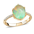 AAA Natürlicher, äthiopischer Welo Opal, Weißer Diamant Ring, AGI zertifiziert und geprüft, 417 Gelb Gold (Größe 17.00) ca. 2.85 ct