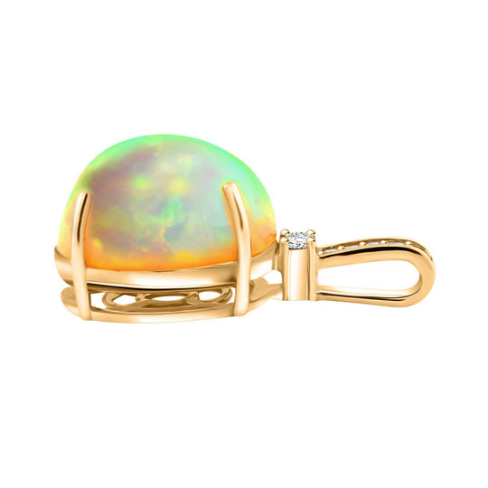 AAA Natürlicher, äthiopischer Welo Opal, Weißer Diamant AGI zertifiziert Anhänger 585 Gold ca. 7.15 ct