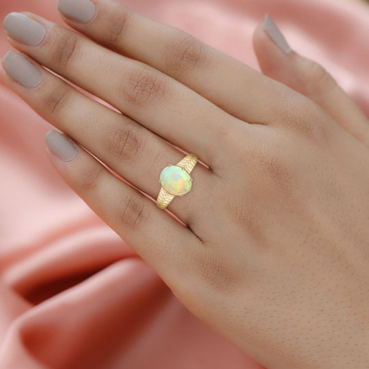 AAA Natürlicher, äthiopischer Welo Opal, Weißer Diamant AGI zertifiziert und geprüft Ring, 417 Gold (Größe 17.00) ca. 2.10 ct