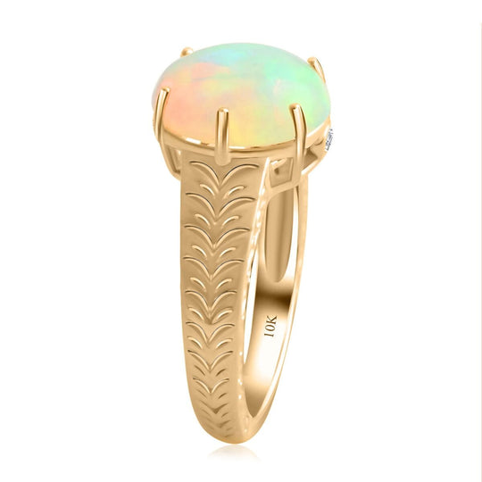 AAA Natürlicher, äthiopischer Welo Opal, Weißer Diamant AGI zertifiziert und geprüft Ring, 417 Gold (Größe 17.00) ca. 2.10 ct