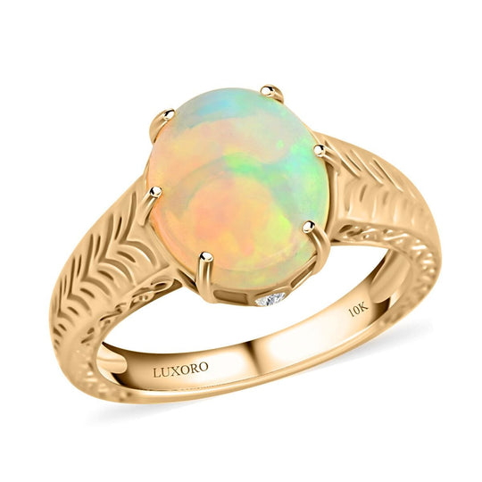 AAA Natürlicher, äthiopischer Welo Opal, Weißer Diamant AGI zertifiziert und geprüft Ring, 417 Gold (Größe 17.00) ca. 2.10 ct