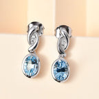 Himmelblauer Topas, Weißer Zirkon Ohrringe 925 Silber rhodiniert ca. 2,13 ct.