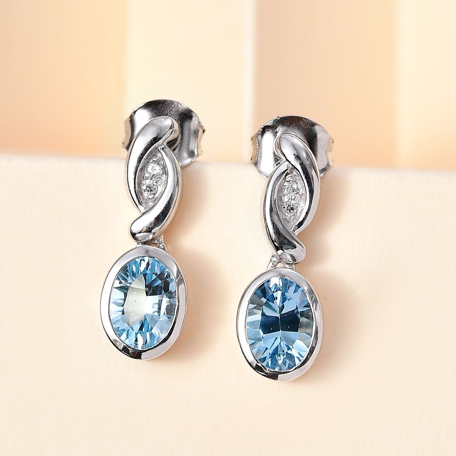 Himmelblauer Topas, Weißer Zirkon Ohrringe 925 Silber rhodiniert ca. 2,13 ct.