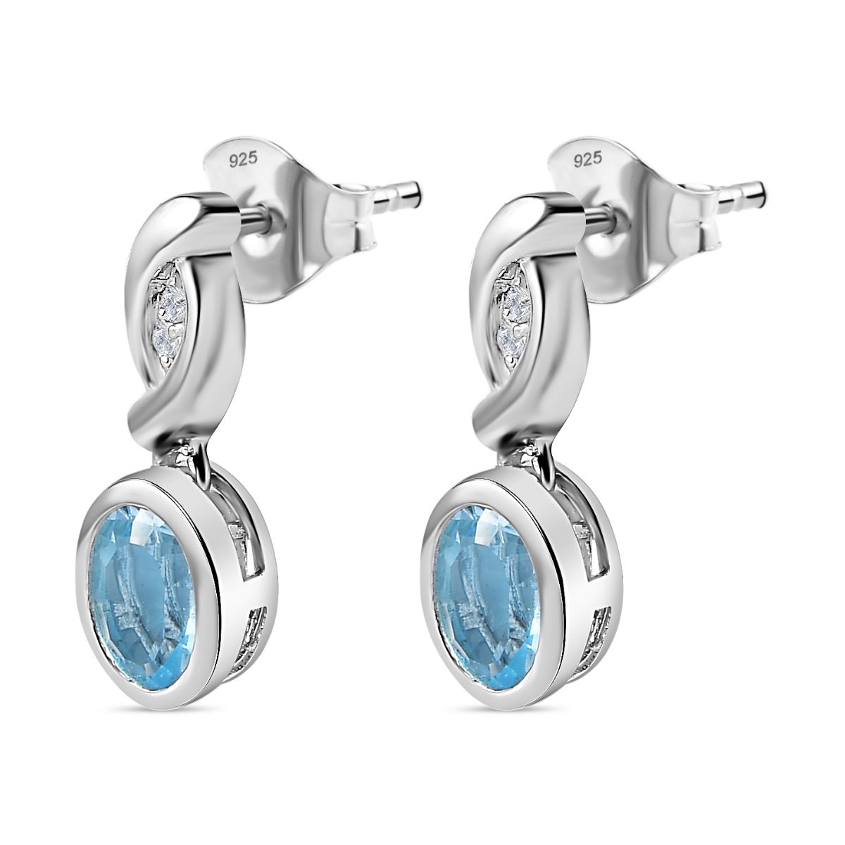 Himmelblauer Topas, Weißer Zirkon Ohrringe 925 Silber rhodiniert ca. 2,13 ct.