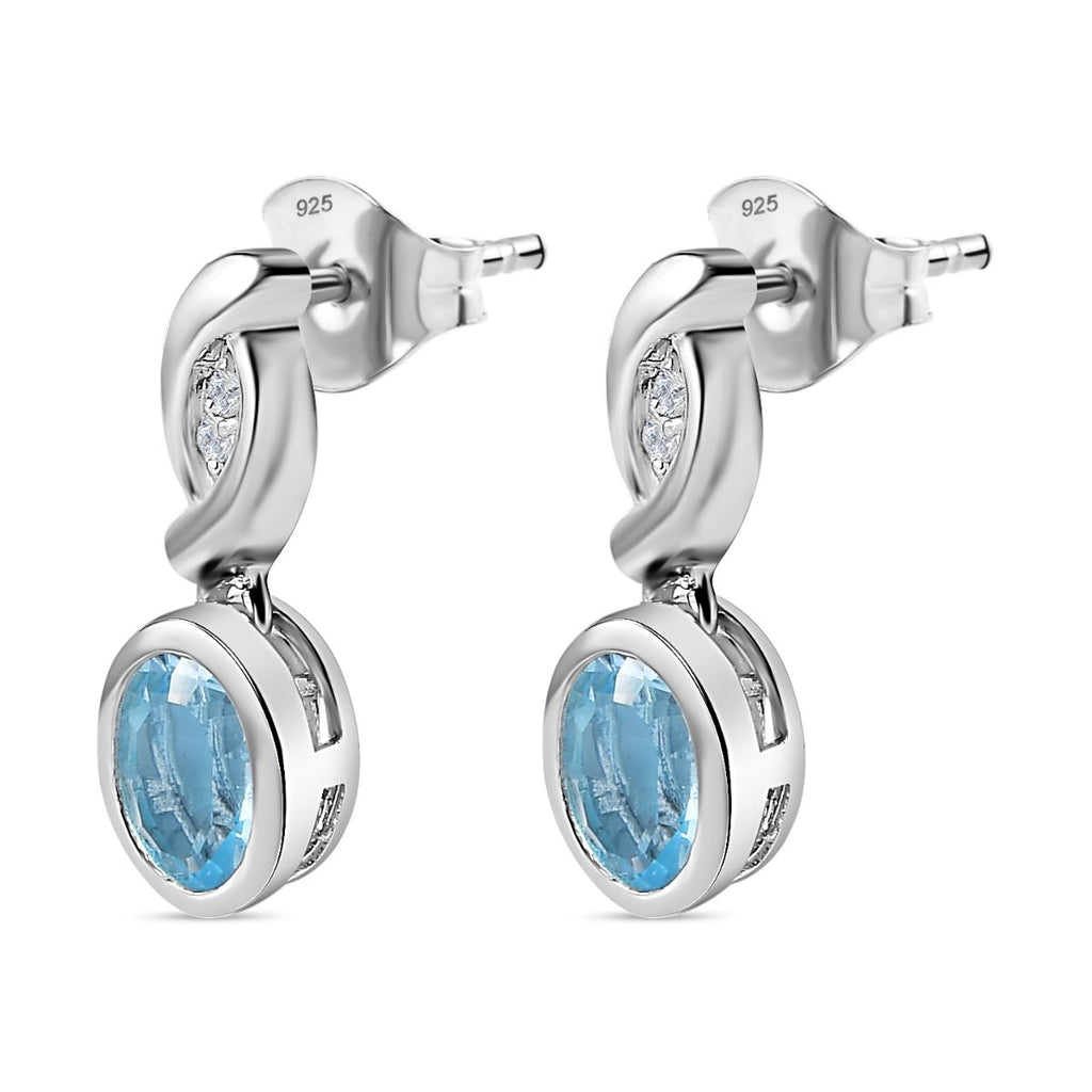 Himmelblauer Topas, Weißer Zirkon Ohrringe 925 Silber rhodiniert ca. 2,13 ct.