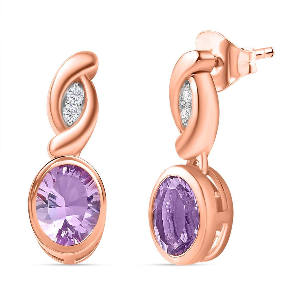 Rose De France Amethyst, Weißer Zirkon Ohrringe 925 Silber Roségold Vermeil ca. 1,54 ct.