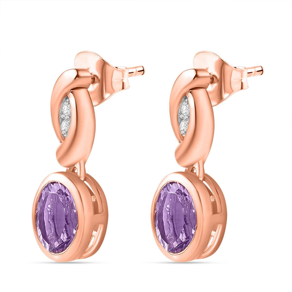 Rose De France Amethyst, Weißer Zirkon Ohrringe 925 Silber Roségold Vermeil ca. 1,54 ct.